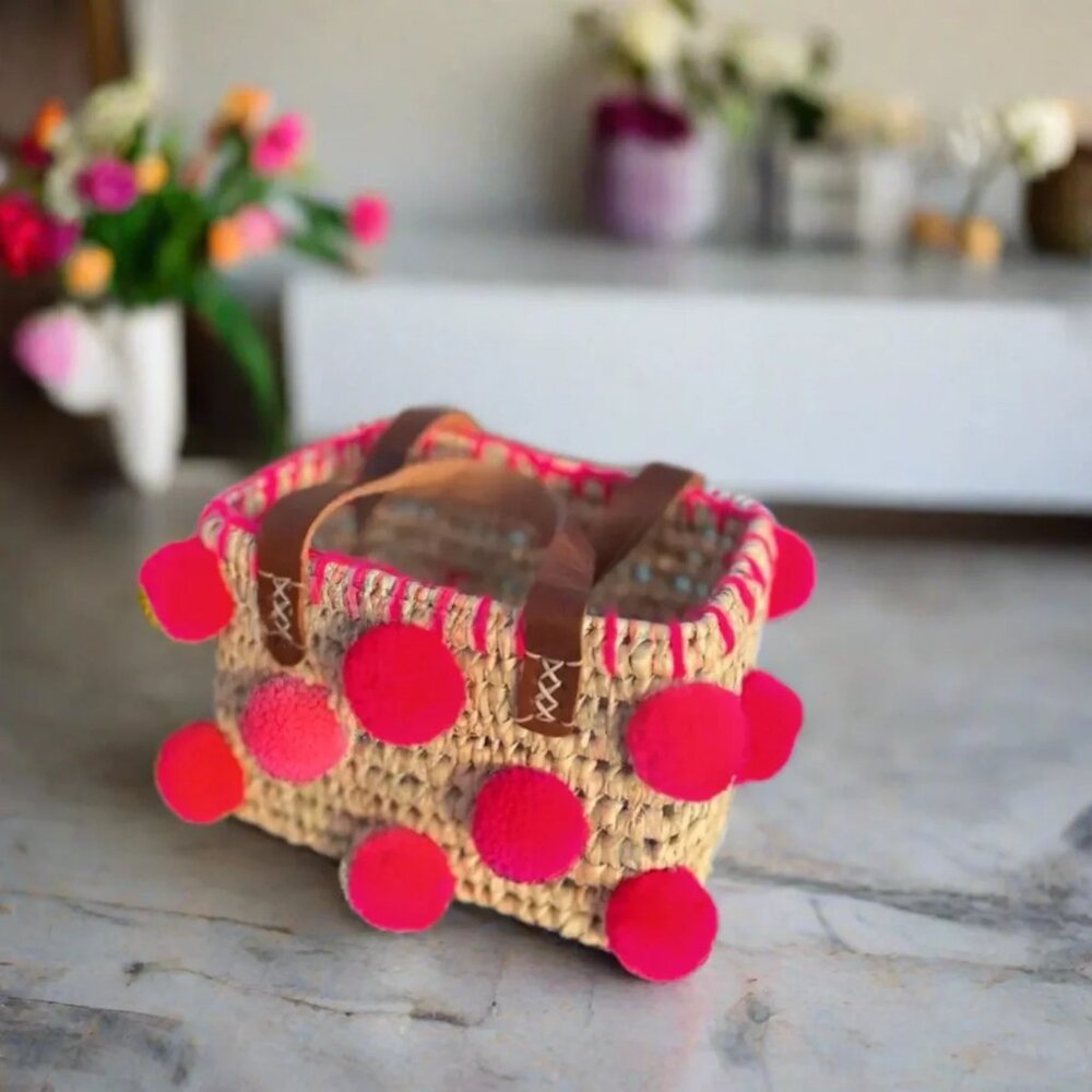 Moroccan Woven Pom Pom Bag